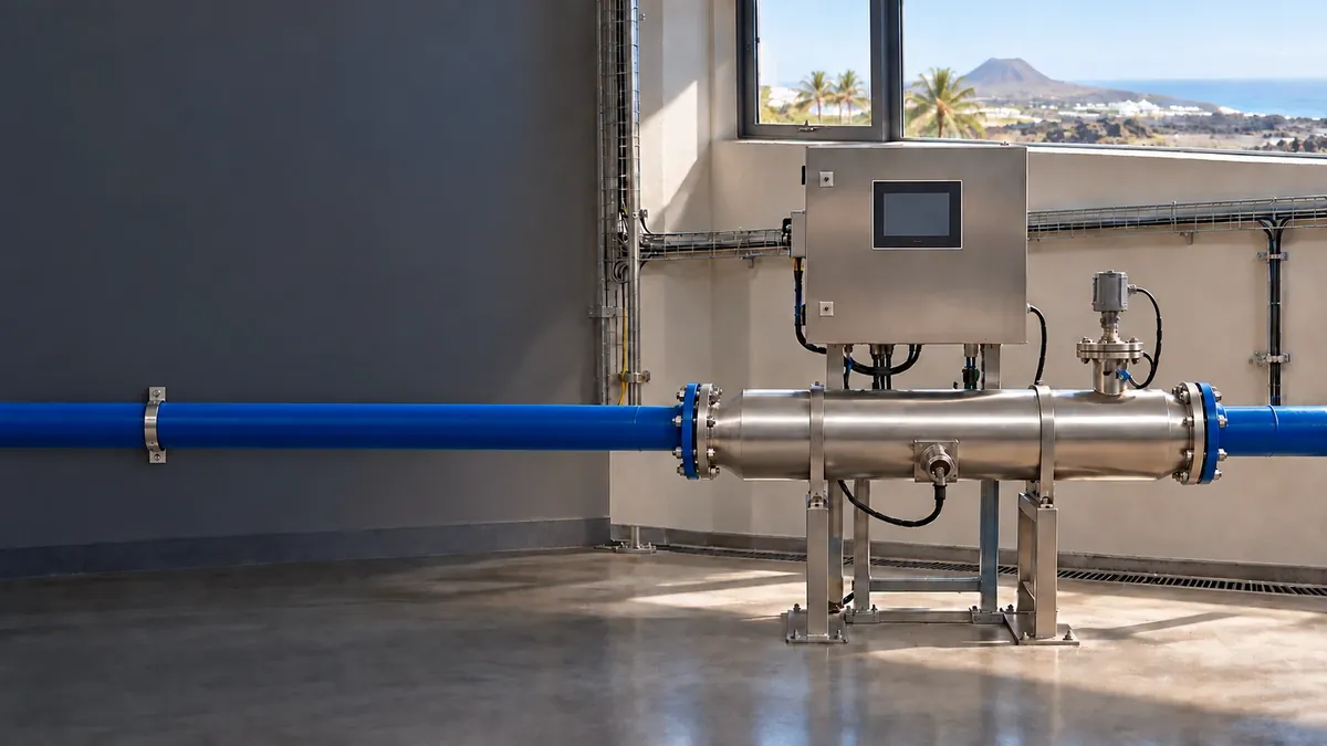 Reactor de desinfección ultravioleta instalado en una línea industrial de tratamiento de agua