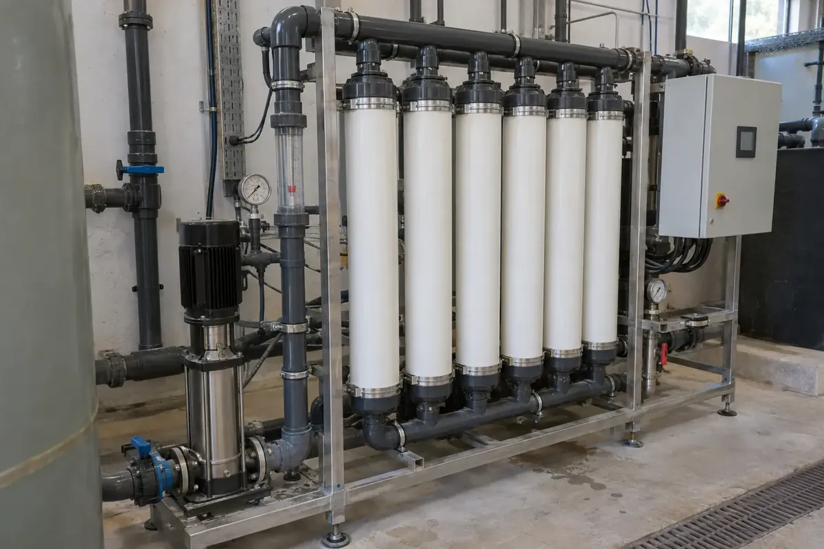 Sistema industrial de filtración y ultrafiltración de agua con equipos y tuberías en Canarias